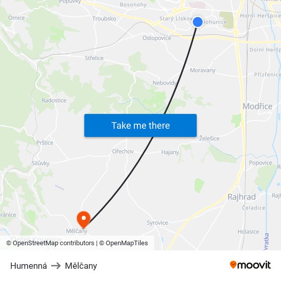 Humenná to Mělčany map