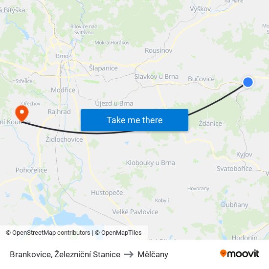 Brankovice, Železniční Stanice to Mělčany map