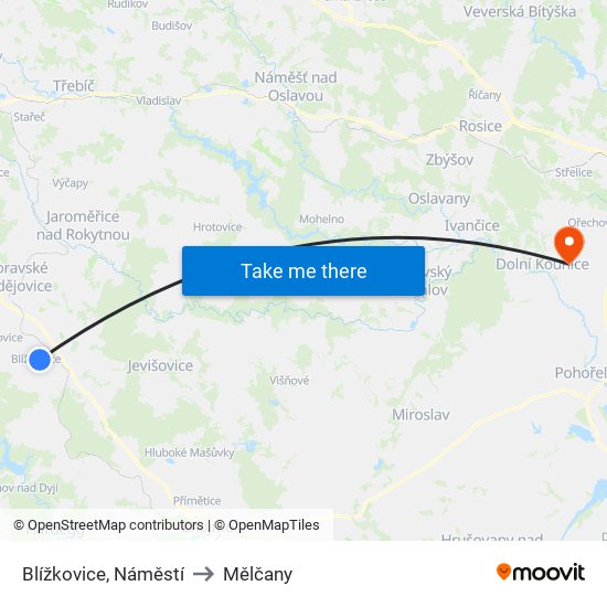 Blížkovice, Náměstí to Mělčany map