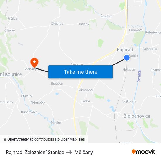 Rajhrad, Železniční Stanice to Mělčany map