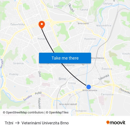 Tržní to Veterinární Univerzita Brno map