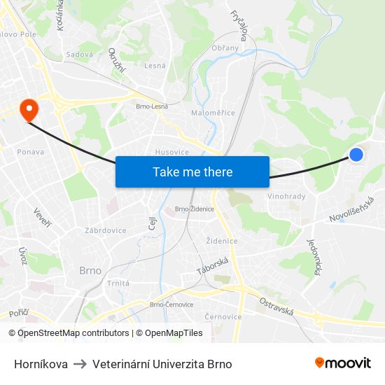 Horníkova to Veterinární Univerzita Brno map