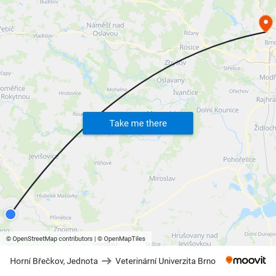 Horní Břečkov, Jednota to Veterinární Univerzita Brno map