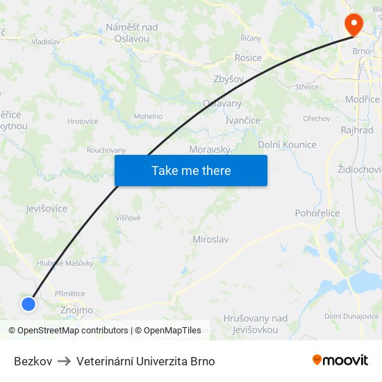 Bezkov to Veterinární Univerzita Brno map