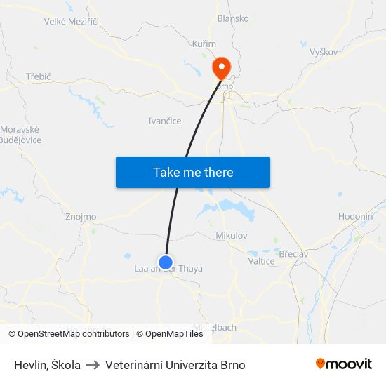 Hevlín, Škola to Veterinární Univerzita Brno map