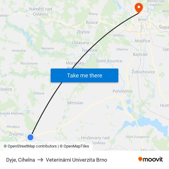 Dyje, Cihelna to Veterinární Univerzita Brno map