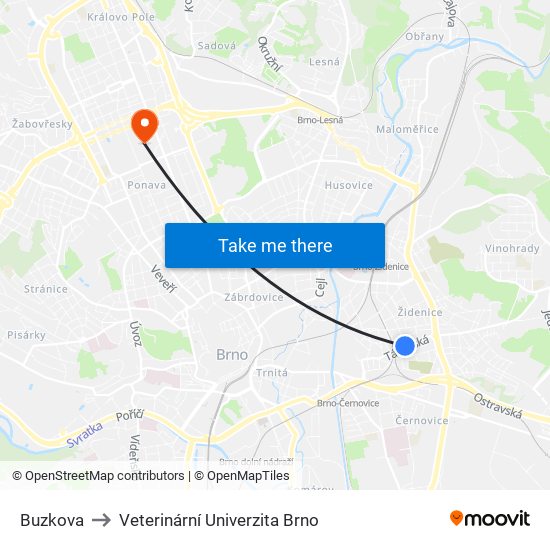 Buzkova to Veterinární Univerzita Brno map