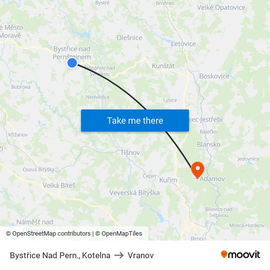 Bystřice Nad Pern., Kotelna to Vranov map