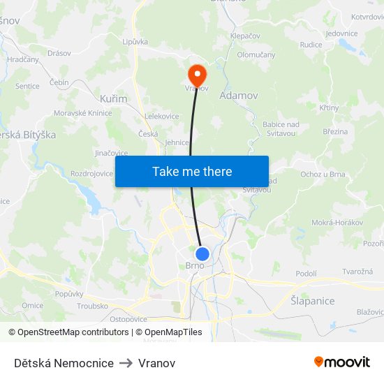 Dětská Nemocnice to Vranov map