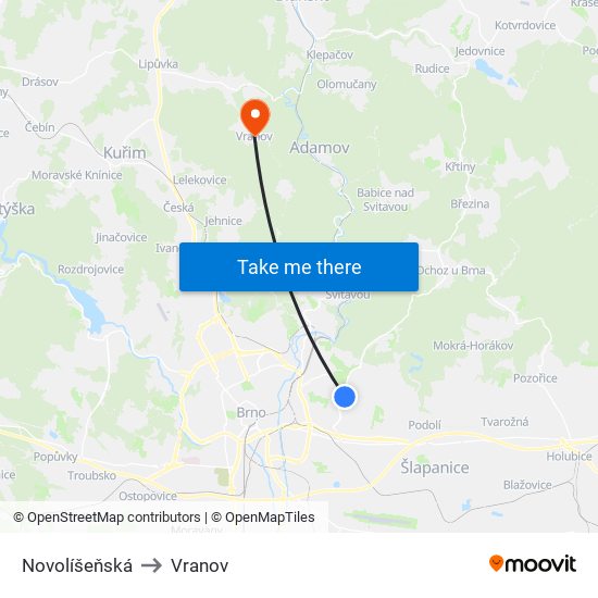 Novolíšeňská to Vranov map