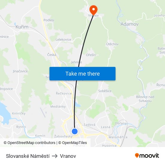 Slovanské Náměstí to Vranov map