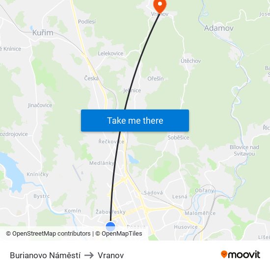 Burianovo Náměstí to Vranov map