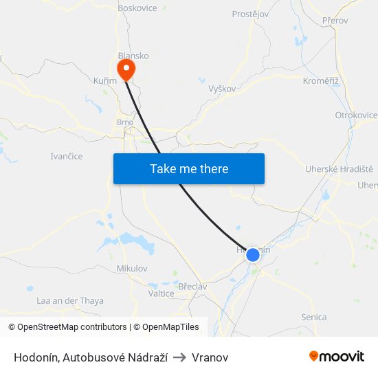 Hodonín, Autobusové Nádraží to Vranov map