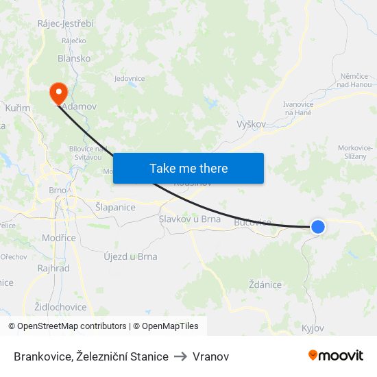 Brankovice, Železniční Stanice to Vranov map