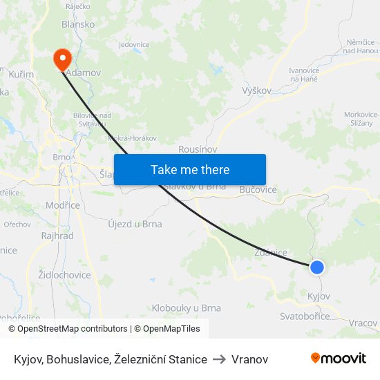 Kyjov, Bohuslavice, Železniční Stanice to Vranov map