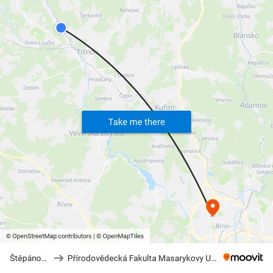 Štěpánovice to Přírodovědecká Fakulta Masarykovy Univerzity map