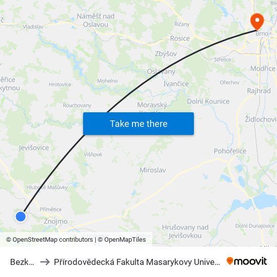 Bezkov to Přírodovědecká Fakulta Masarykovy Univerzity map