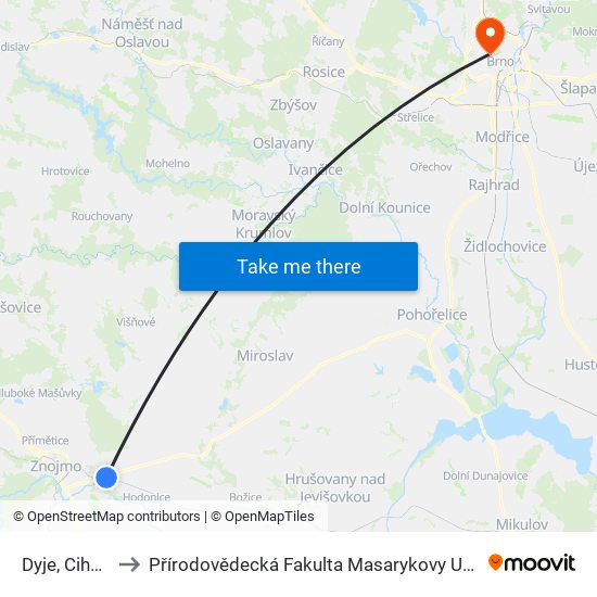 Dyje, Cihelna to Přírodovědecká Fakulta Masarykovy Univerzity map