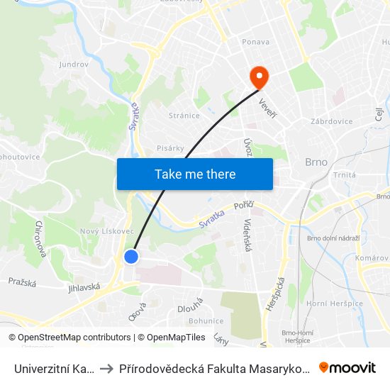 Univerzitní Kampus to Přírodovědecká Fakulta Masarykovy Univerzity map