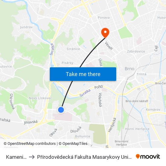 Kamenice to Přírodovědecká Fakulta Masarykovy Univerzity map