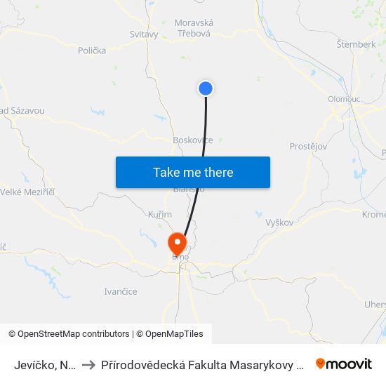 Jevíčko, Nám. to Přírodovědecká Fakulta Masarykovy Univerzity map