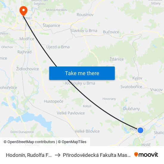 Hodonín, Rudolfa Filipa, Sídliště to Přírodovědecká Fakulta Masarykovy Univerzity map