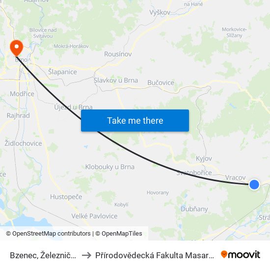 Bzenec, Železniční Stanice to Přírodovědecká Fakulta Masarykovy Univerzity map