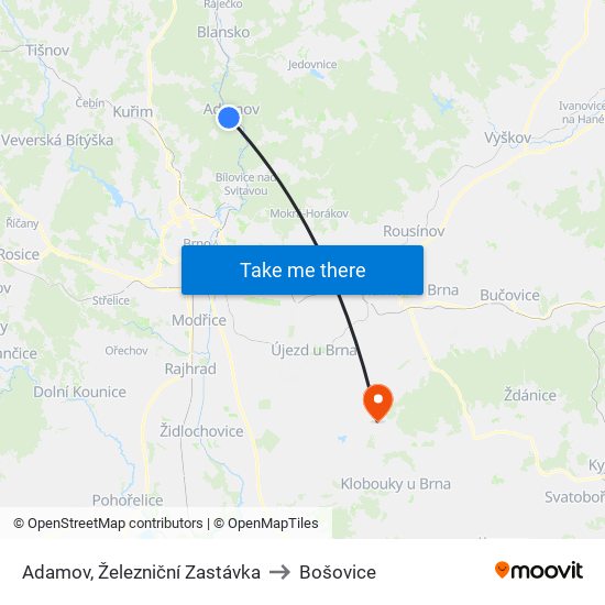 Adamov, Železniční Zastávka to Bošovice map