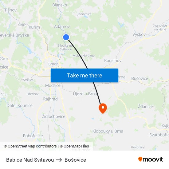 Babice Nad Svitavou to Bošovice map