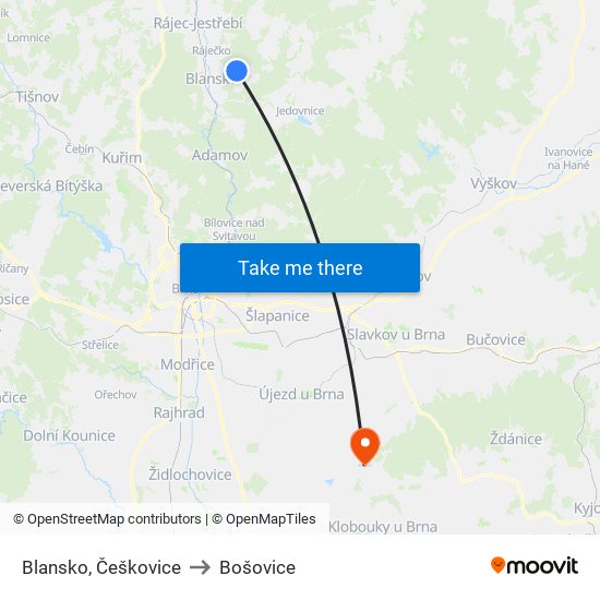 Blansko, Češkovice to Bošovice map