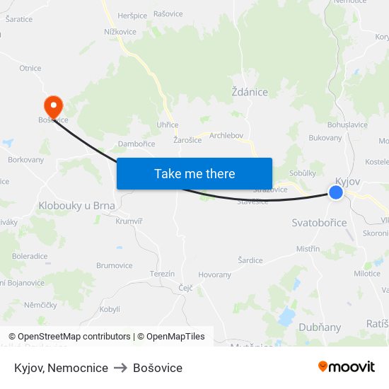 Kyjov, Nemocnice to Bošovice map