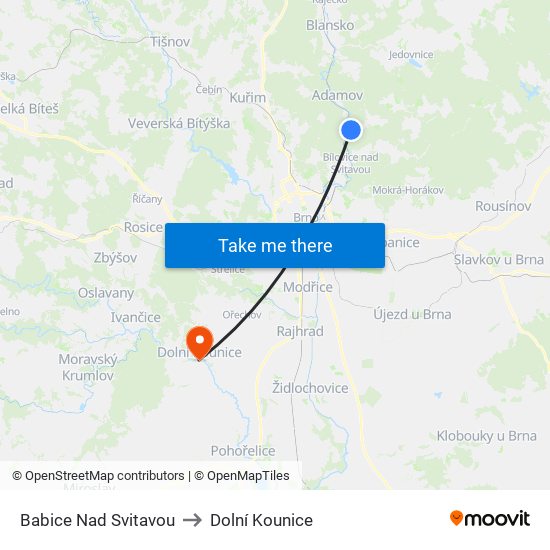 Babice Nad Svitavou to Dolní Kounice map