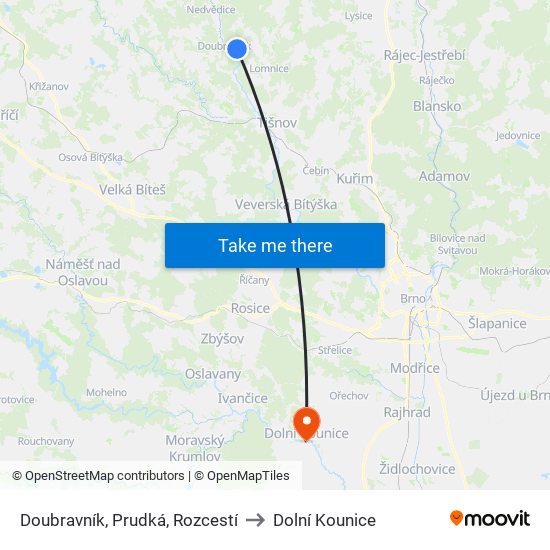 Doubravník, Prudká, Rozcestí to Dolní Kounice map