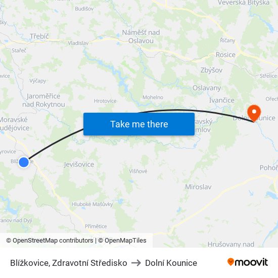 Blížkovice, Zdravotní Středisko to Dolní Kounice map