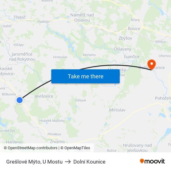 Grešlové Mýto, U Mostu to Dolní Kounice map