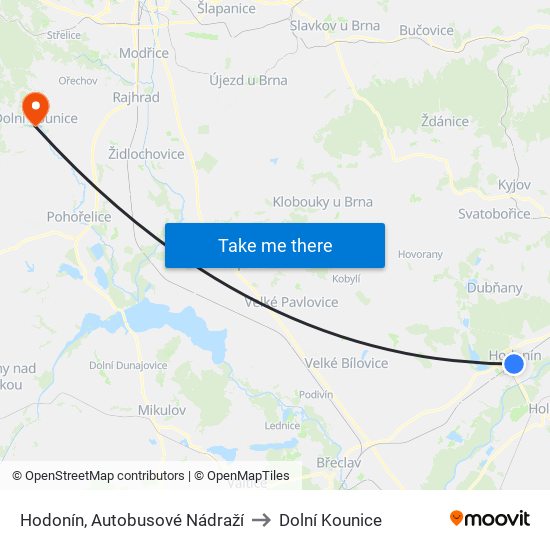 Hodonín, Autobusové Nádraží to Dolní Kounice map