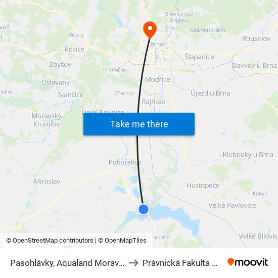 Pasohlávky, Aqualand Moravia to Právnická Fakulta Mu map