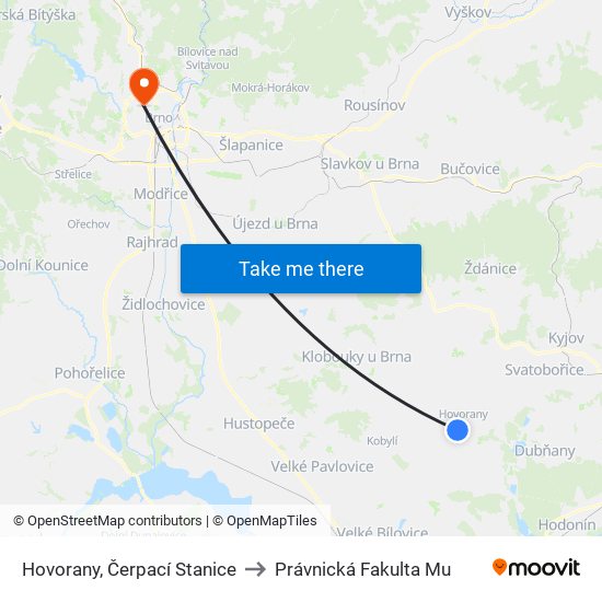 Hovorany, Čerpací Stanice to Právnická Fakulta Mu map