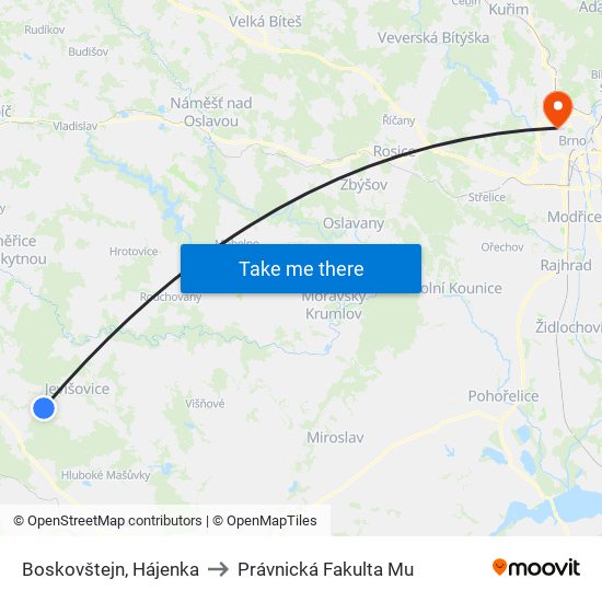 Boskovštejn, Hájenka to Právnická Fakulta Mu map