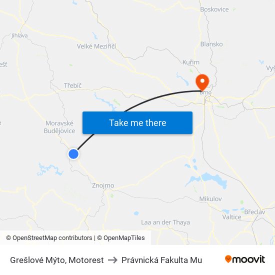 Grešlové Mýto, Motorest to Právnická Fakulta Mu map