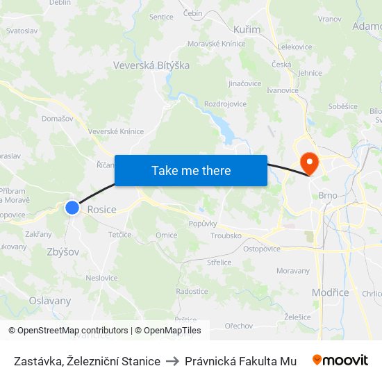 Zastávka, Železniční Stanice to Právnická Fakulta Mu map