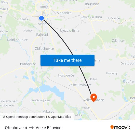 Ořechovská to Velké Bílovice map