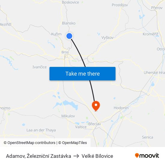 Adamov, Železniční Zastávka to Velké Bílovice map