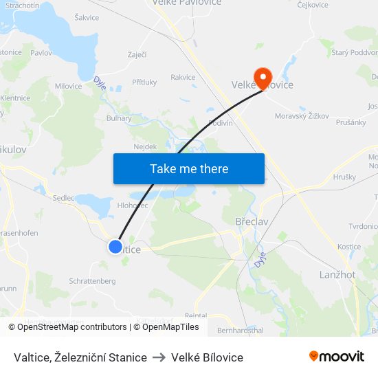 Valtice, Železniční Stanice to Velké Bílovice map