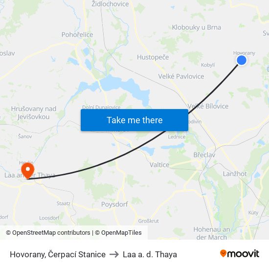 Hovorany, Čerpací Stanice to Laa a. d. Thaya map