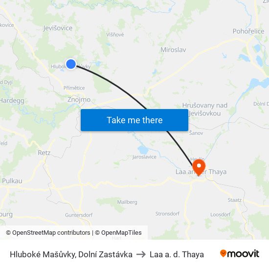 Hluboké Mašůvky, Dolní Zastávka to Laa a. d. Thaya map