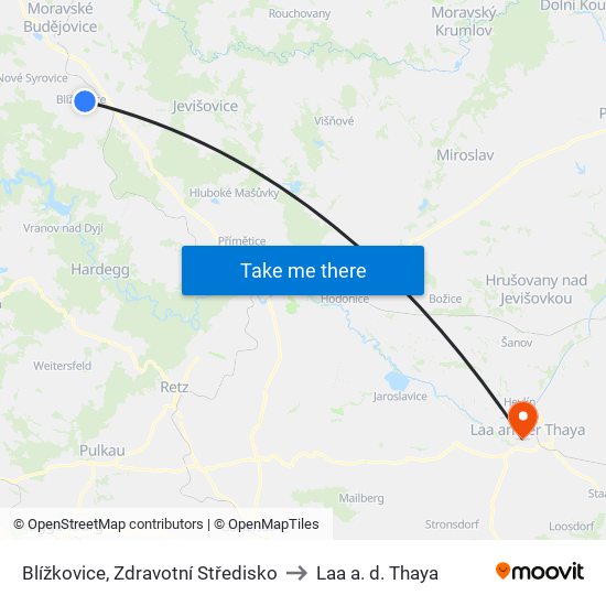 Blížkovice, Zdravotní Středisko to Laa a. d. Thaya map