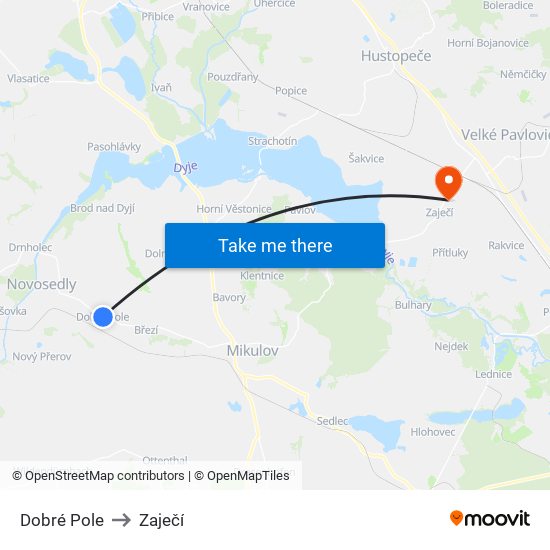 Dobré Pole to Zaječí map