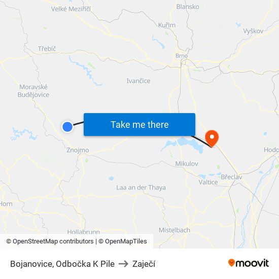 Bojanovice, Odbočka K Pile to Zaječí map