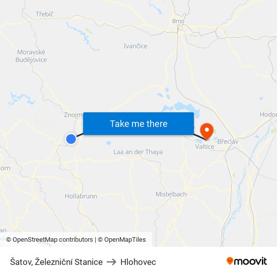 Šatov, Železniční Stanice to Hlohovec map